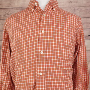 STAFFORD SIGNATURE HIGH RIDGE TWILL ORANGE CHECK BUTTON DOWN SHIRT MENS SZ L